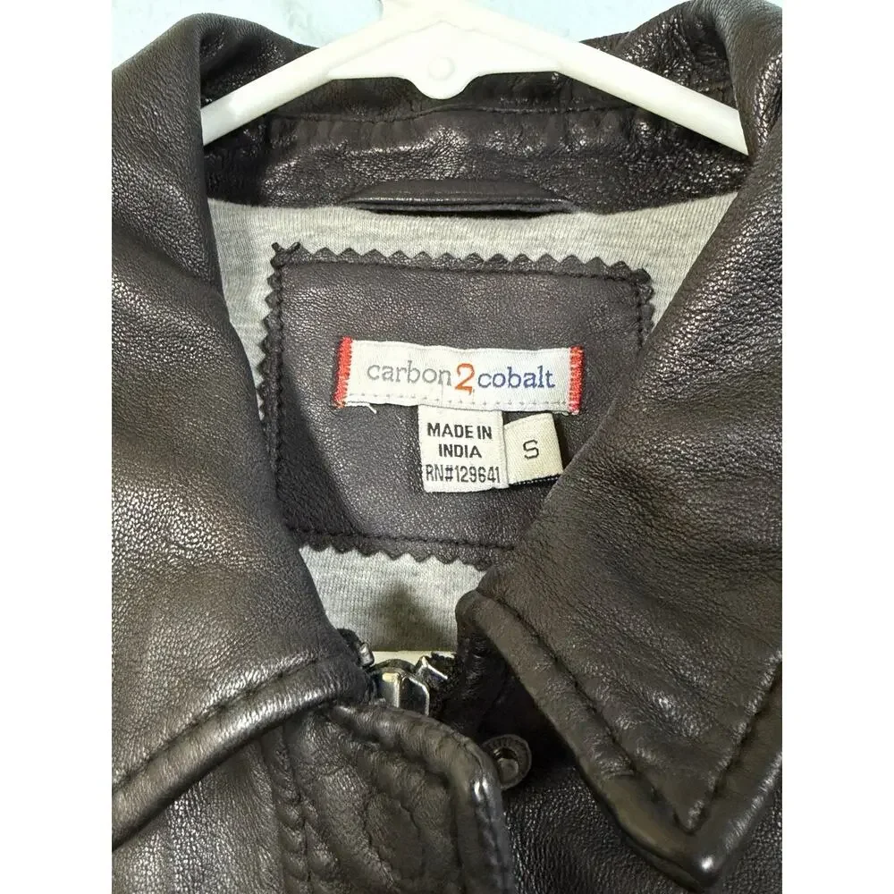 Carbon2Cobalt Sloane Leather Jacket Womens S Black Lambskin Moto Biker 318010